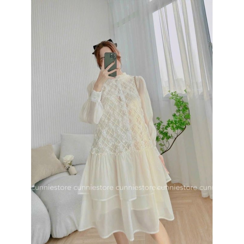 Đầm bbd ren nổi phối đuôi cá tầng