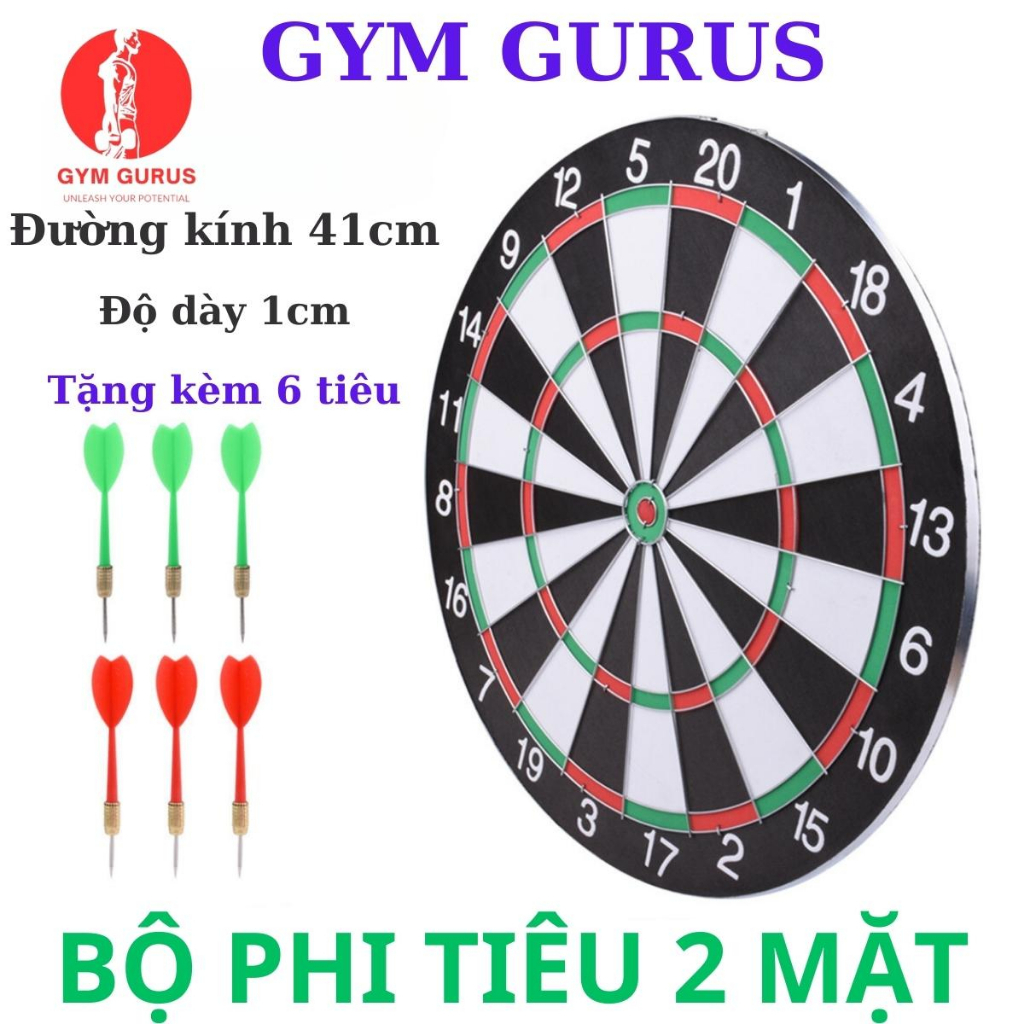Bộ phi tiêu treo tường 2 mặt 42cm kèm 6 tiêu GYM GURUS