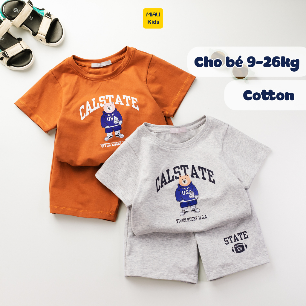 Đồ Bộ Bé Trai Thời Trang Trẻ Em MIAUKIDS In Gấu Whoau Calstate Chất Cotton Co Giãn Thoáng Mát Cho Bé Đi Học Đi Chơi