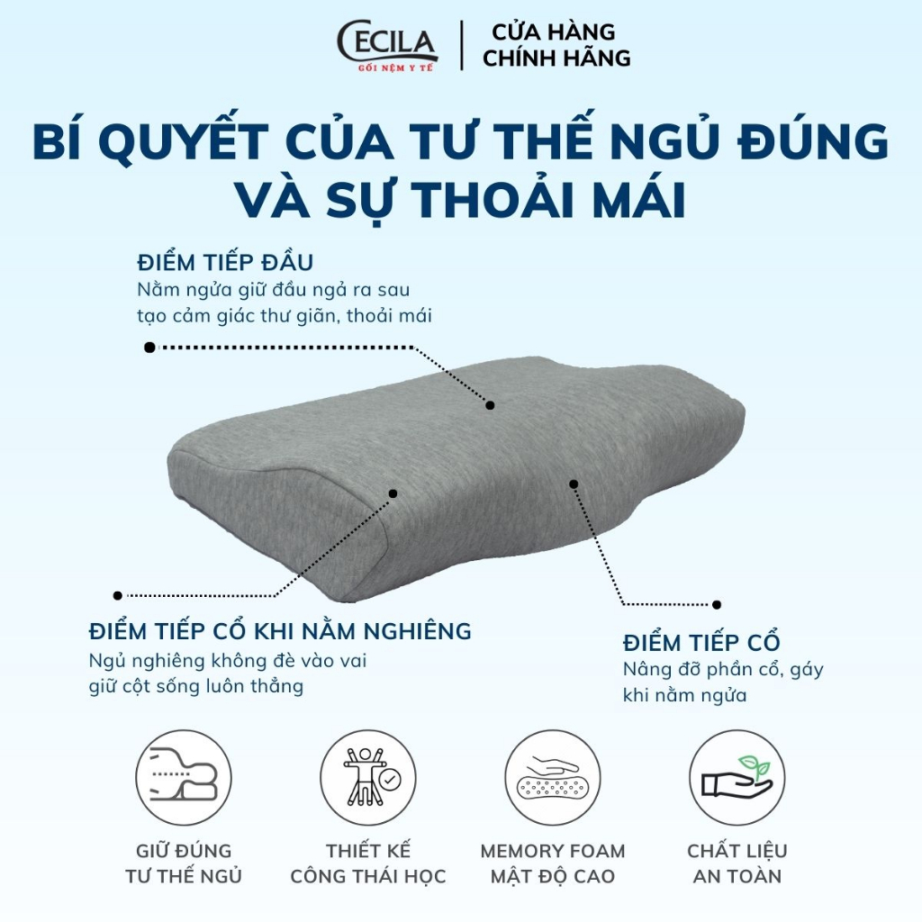 Gối ngủ nhanh cao su non CECILA chống đau mỏi vai gáy, hỗ trợ ngủ nhanh
