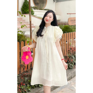 Đầm váy nữ babydoll cột nơ cổ tay bèo