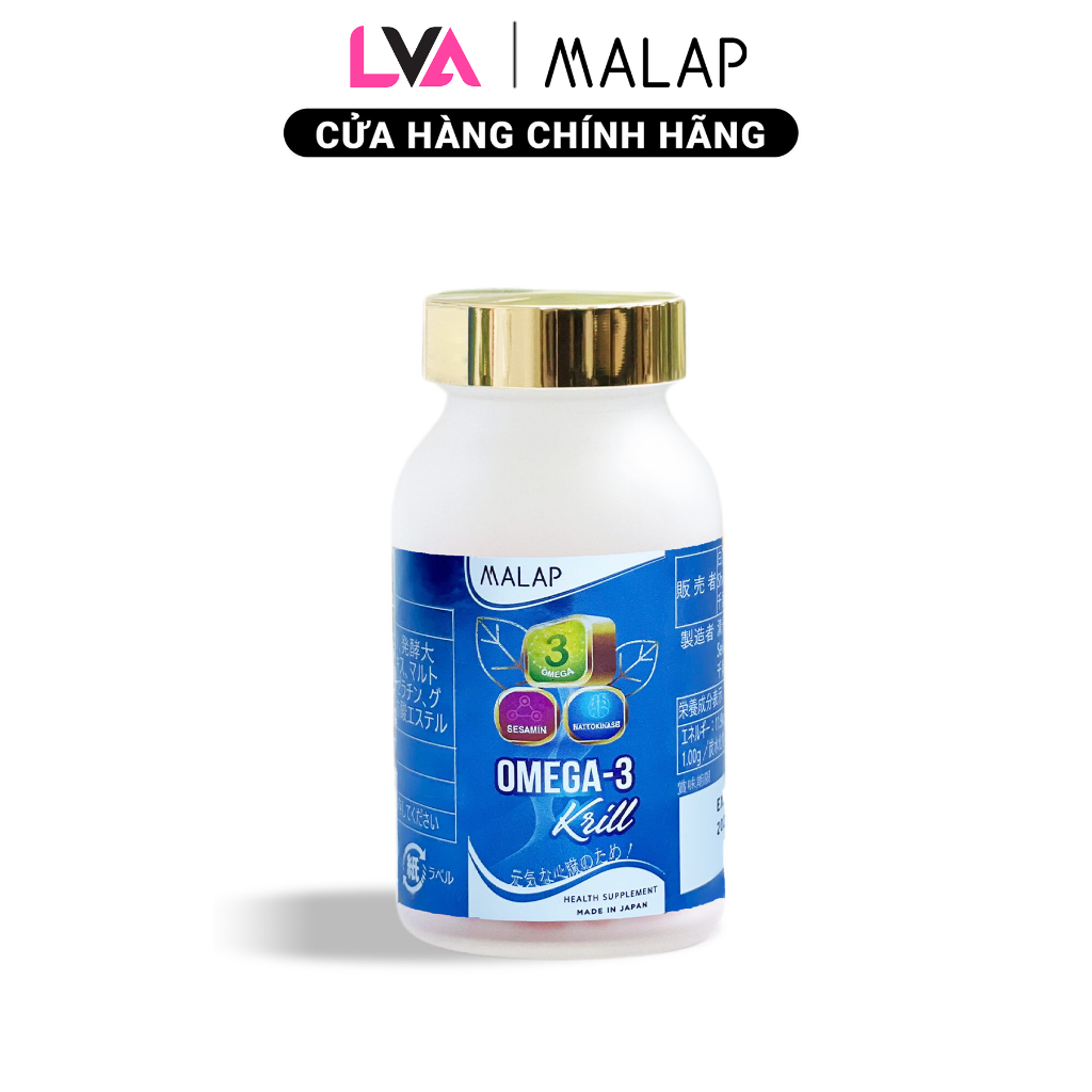 Viên Uống tăng cường thị lực, tim mạch và não bộ Omega 3 Krill MALAP Nhật Bản Hộp 120 viên