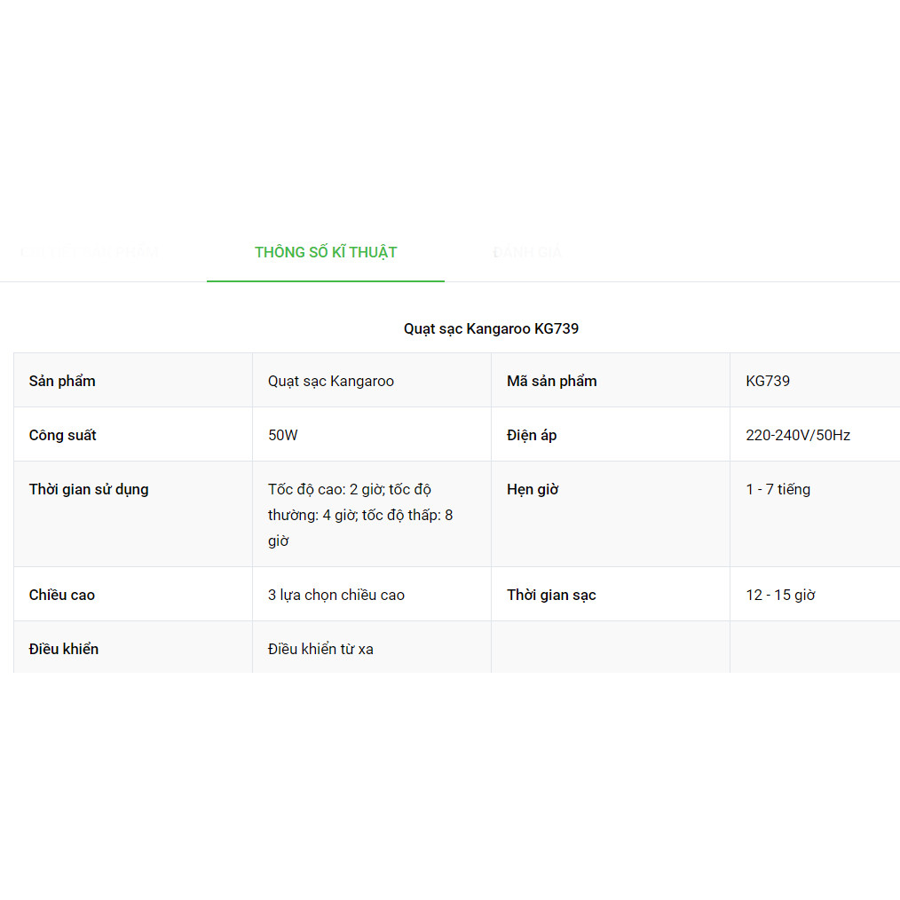 Quạt sạc Kangaroo KG739- model 2022 DEMEN