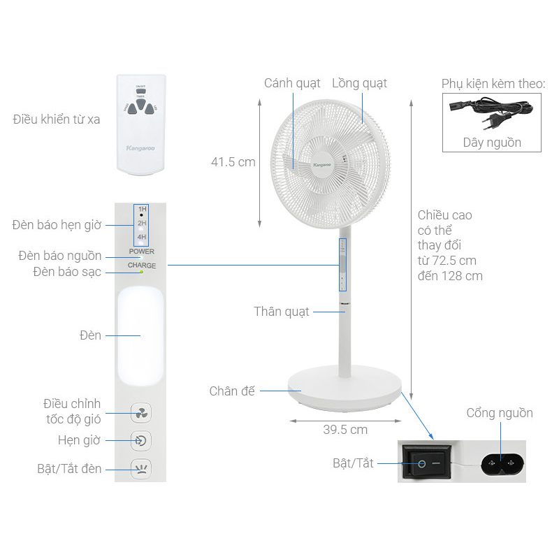 Quạt sạc Kangaroo KG739- model 2022 DEMEN