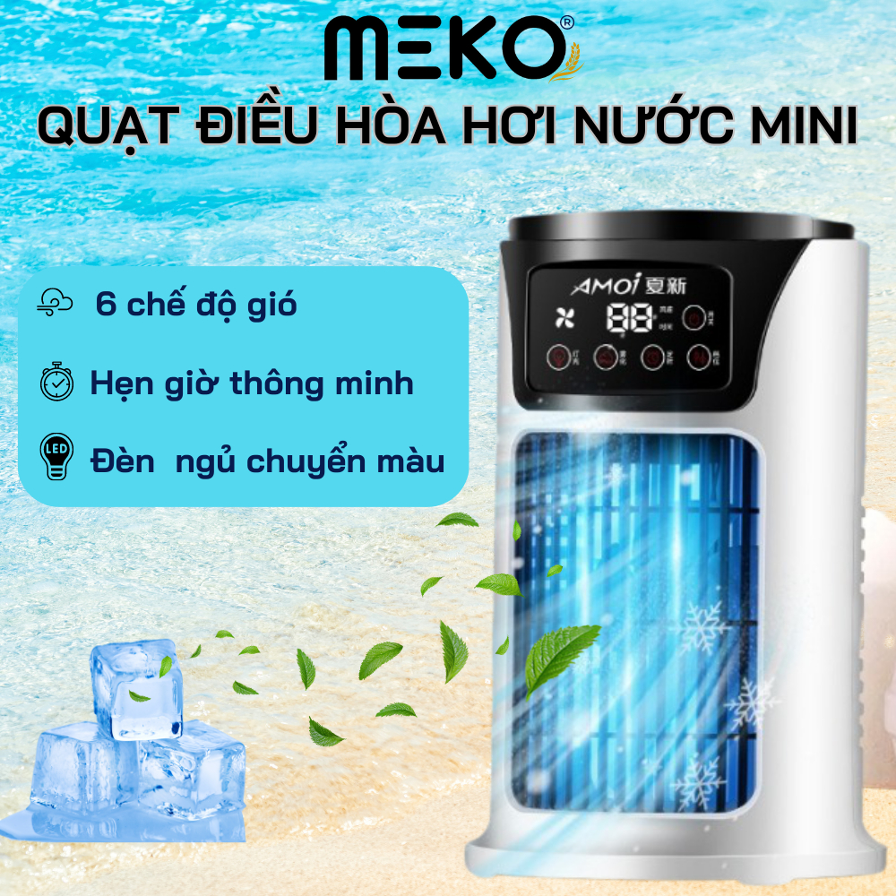 Quạt điều hòa hơi nước mini để bản hình trụ, làm mát nhanh chóng, công suất cao 10W, 6 cấp độ gió, chứa 300ml nước