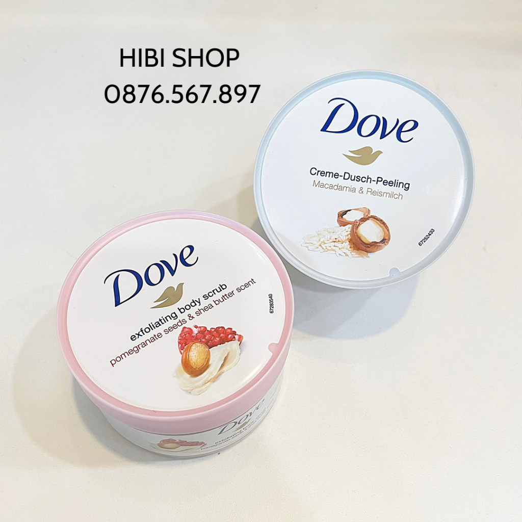 Tẩy da chết DOVE bản ĐỨC Tẩy Da Chết Toàn Thân Body DOVE Creme Dusch Peeling 225ml MACCA VÀ LỰU