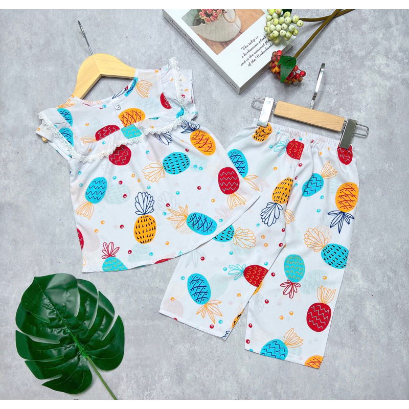 Bộ tole / lanh tay ngắn quần dài viền ren tiểu thư  size 9-37kg