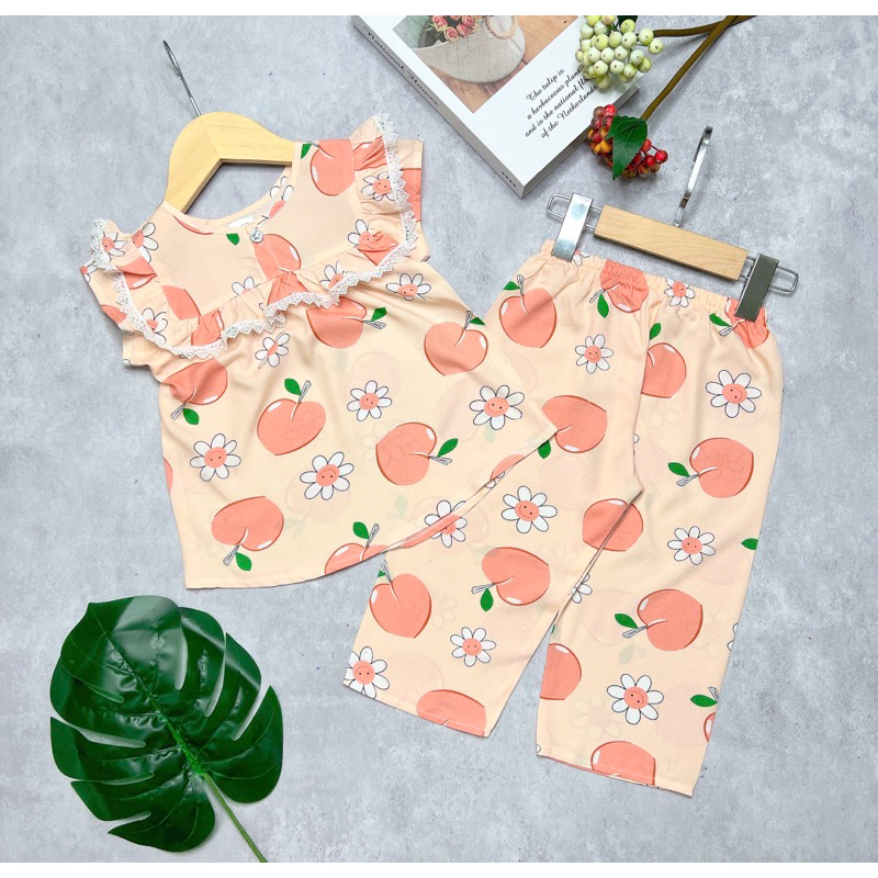 Bộ tole / lanh tay ngắn quần dài viền ren tiểu thư  size 9-37kg