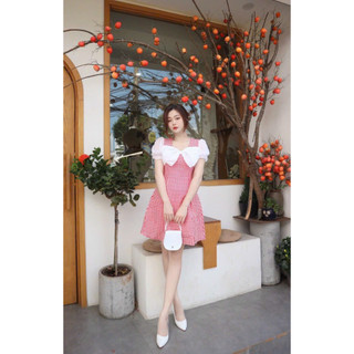 ĐÀM CARO PHỐI NƠ TRẮNG - Hình Shop Chụp Thật