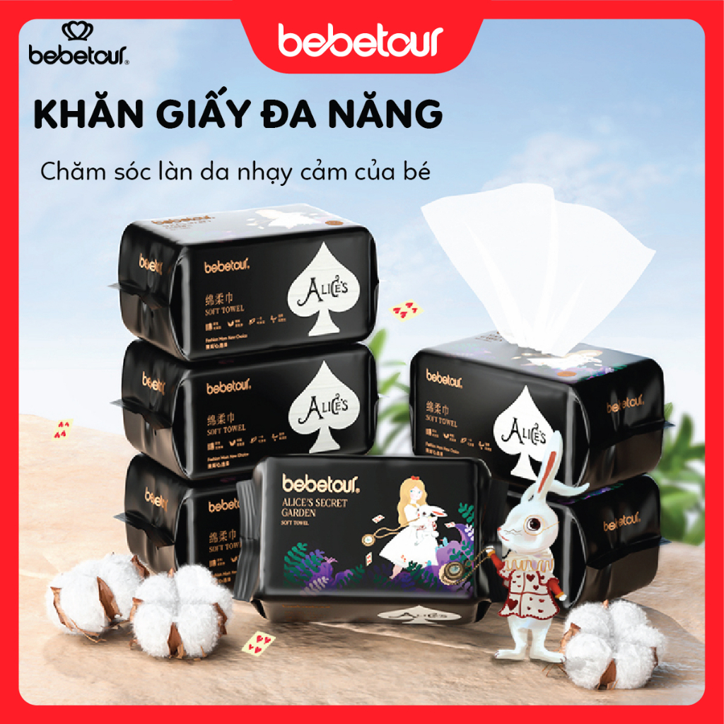 Khăn Khô Đa Năng, Giấy Đa Năng Không Mùi An Toàn Cho Bé, Dưỡng Ẩm, Siêu Mềm Mịn Bebetour - BST Alice's Secret Garden