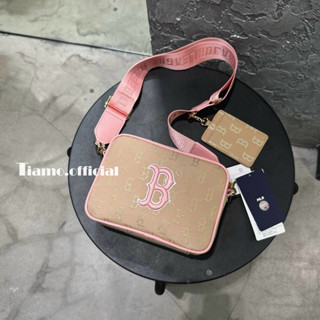Túi Đeo Chéo MLB Chữ B Hồng Màu Nâu Dây Hồng Cho Nữ