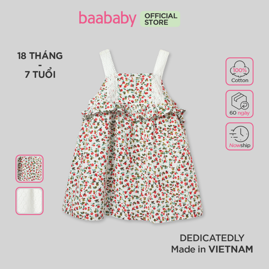 Đầm hai dây, váy kate bé gái 2 dây phối ren cho bé gái từ 1 tuổi - 7 tuổi BAA BABY - B-GT-AD54C-01