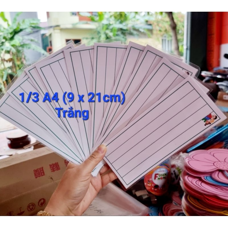 Sét 10 thẻ từ 1/3 A4 kẻ ngang trắng