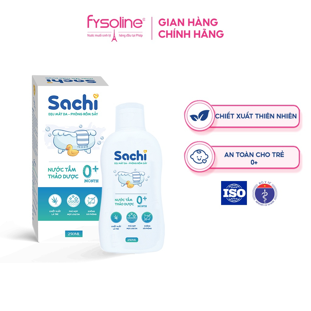 Nước tắm thảo dược SACHI dịu mát da, phòng rôm sảy, mẩn ngứa, hăm tã, bảo vệ làn da cho bé chai 250ml