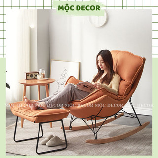 Ghế sofa đơn, ghế bập bênh thoải mái nằm thư giãn đọc sách chất liệu nỉ tặng ghế đôn gác chân - Mộc Decor
