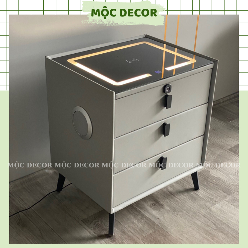 Tủ Đầu Giường, Táp Đầu Giường Thông Minh Có Sặc Điện Thoại , Đèn Led 3 Khóa Vân Tay Loa Bluetooth - Mộc Decor 86