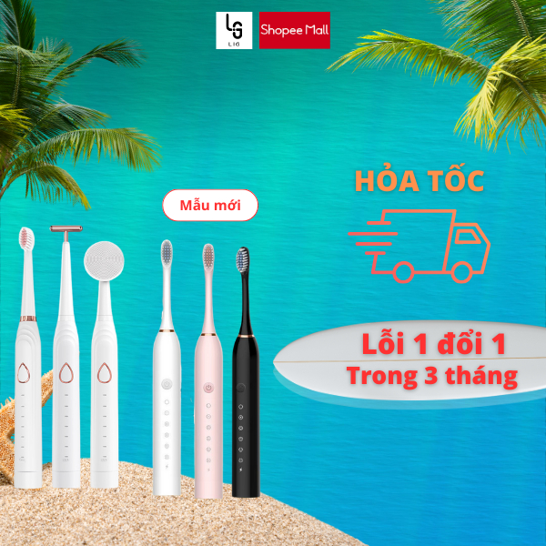 Bàn chải đánh răng điện 3 trong 1 LIG 6 chế độ phù hợp với mọi loại răng lợi làm sạch trắng sâu với công nghệ sóng âm.