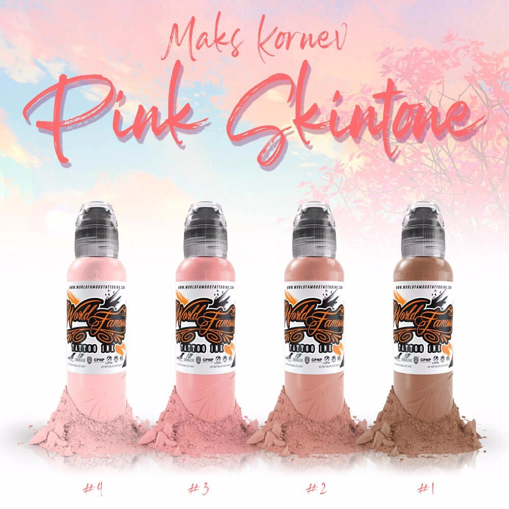 Set mực xăm tattoo 4 tông màu hồng da World Famous - Pink Skintone Set 1oz - chai lẻ