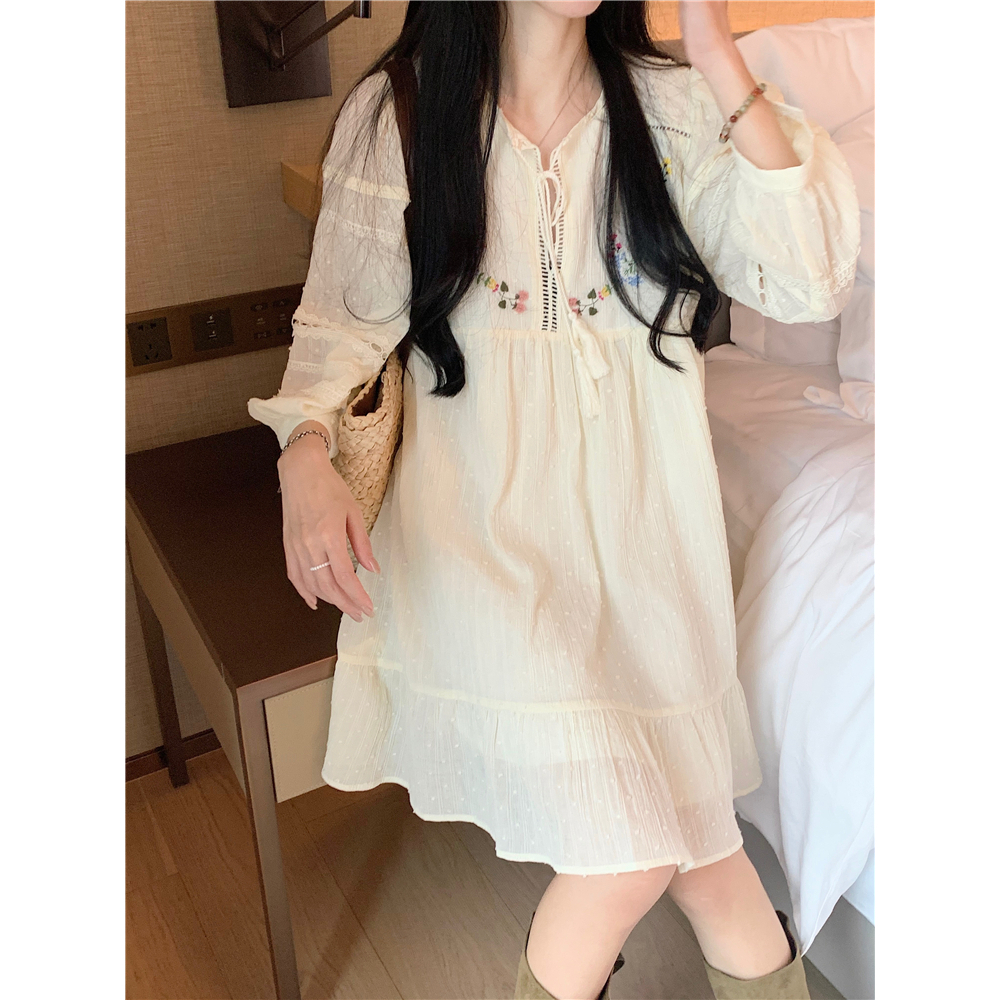 Đầm babydoll nữ màu be tiểu thư