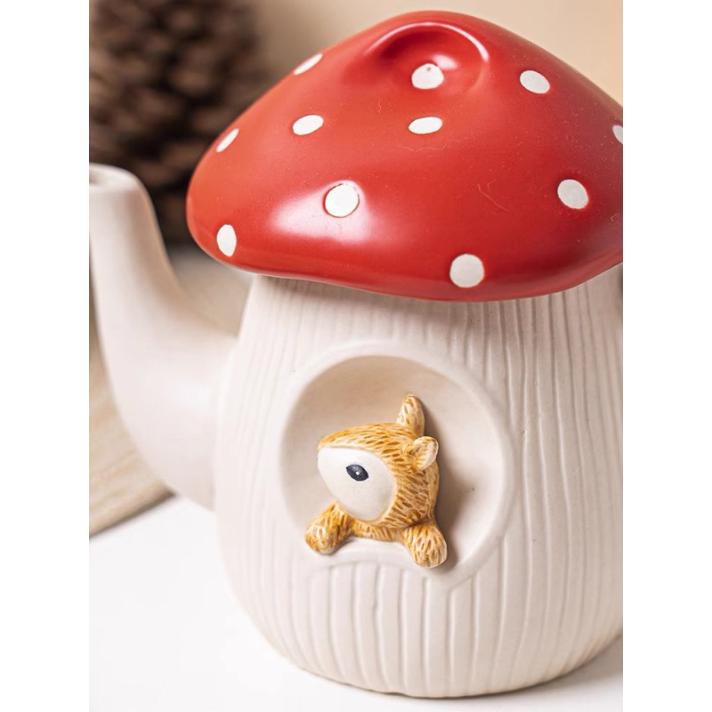 Set tách đĩa ấm trà gốm hoạ tiết nấm sóc 🍄🐿