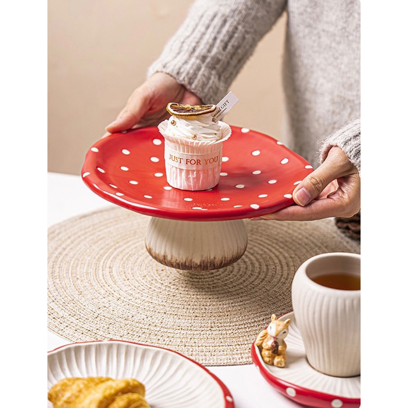 Set tách đĩa ấm trà gốm hoạ tiết nấm sóc 🍄🐿