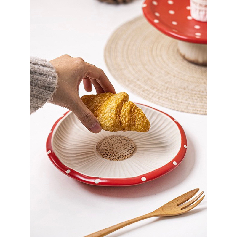 Set tách đĩa ấm trà gốm hoạ tiết nấm sóc 🍄🐿