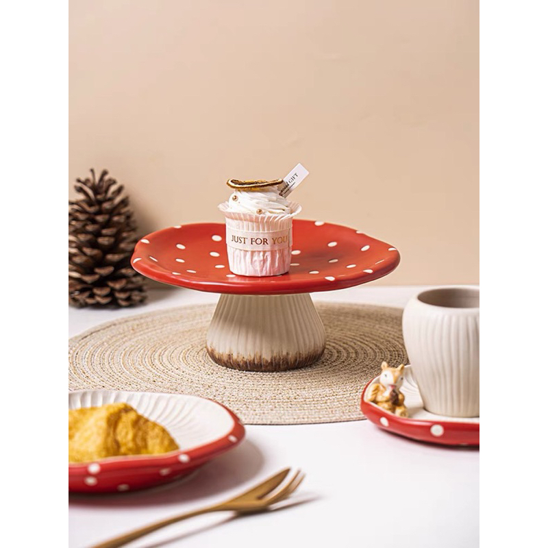 Set tách đĩa ấm trà gốm hoạ tiết nấm sóc 🍄🐿