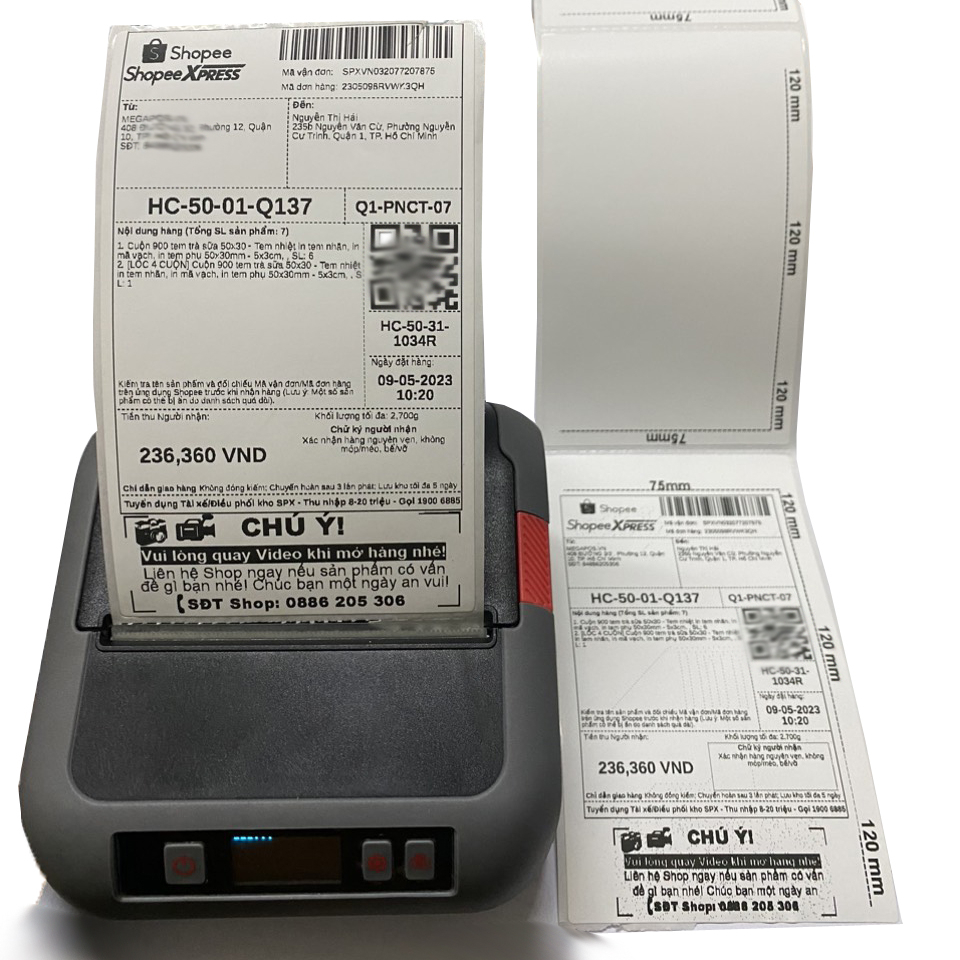 Decal nhiệt 75x120mm | nhãn in vận đơn TMĐT - dành cho MÁY DI ĐỘNG, xprinter...