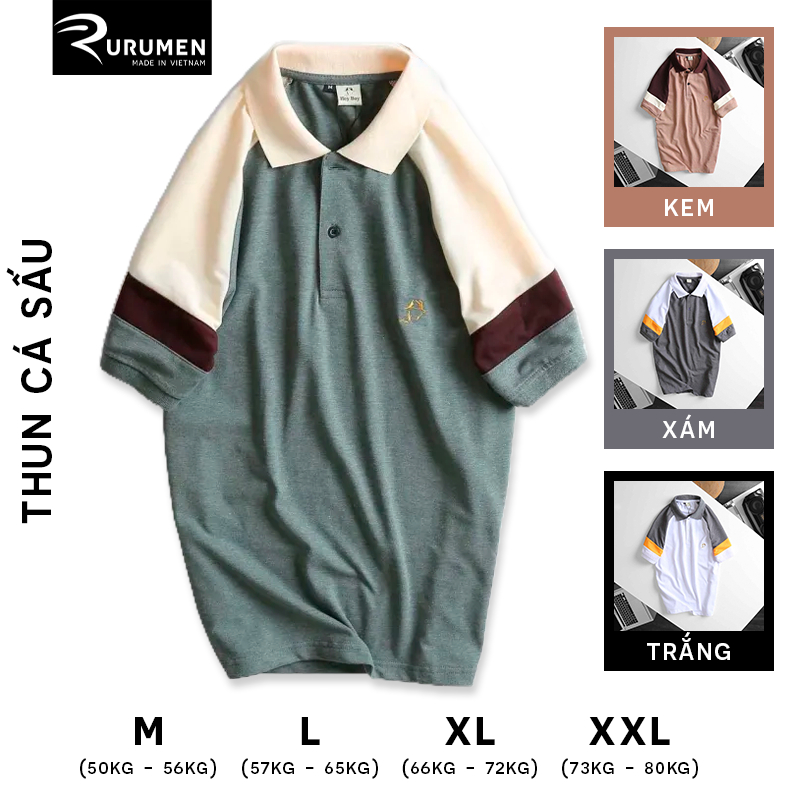 Áo Thun Polo Nam Có Cổ Ngắn Tay RURUMEN Áo Phông Cotton VNXK Phối Ghép Vải