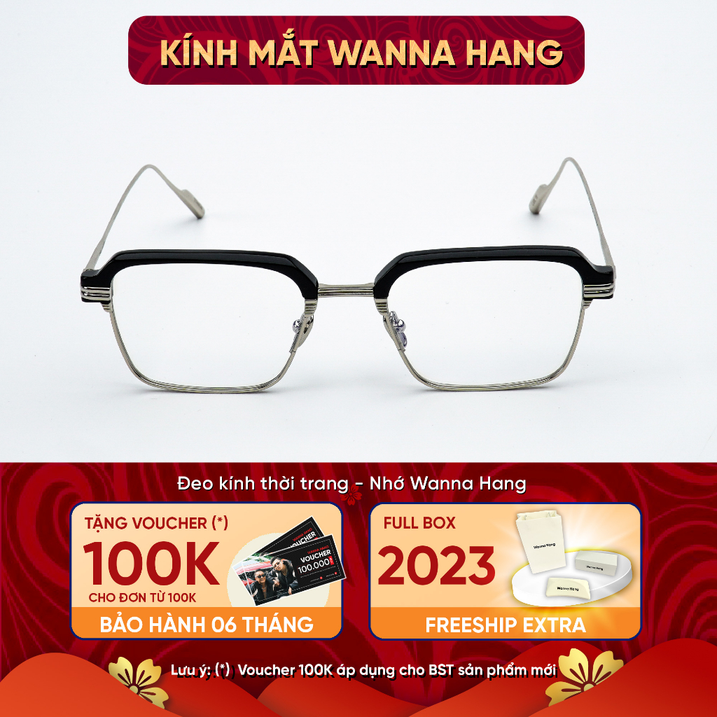 Gọng kính cận nam nữ vuông đẹp chống tia UV thời trang Hàn Quốc cao cấp Wanna Hang LOOK GM136