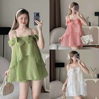Set bộ đồ nữ 2 lớp phối bèo nơ ngực [Có Mút, Quần Có Lót] với tôn 5 màu xinh xắn dành cho các nàng diện đi chơi