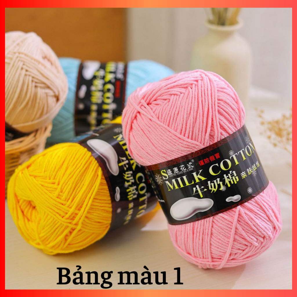 Len MILK COTTON 125G LOẠI 1(MÃ 01 - 50), MÓC HOA, BÚP BÊ, THÚ BÔNG, KHĂN CHOÀNG, FULL BẢNG MÀU - Nhà Nàng