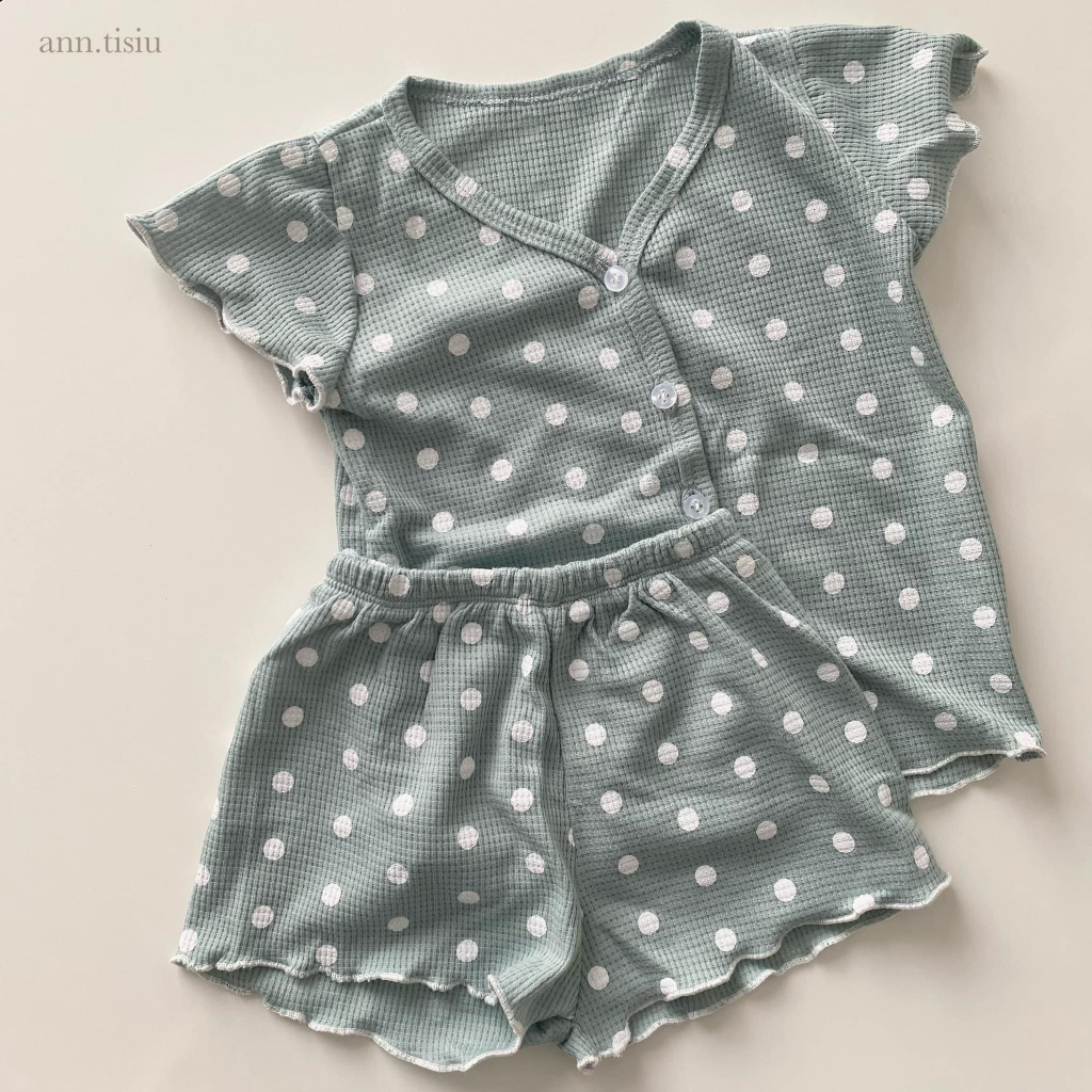Bộ đồ waffle cotton Hàn cho bé ~ Ann.tisiu ~ Lamy ~ Green