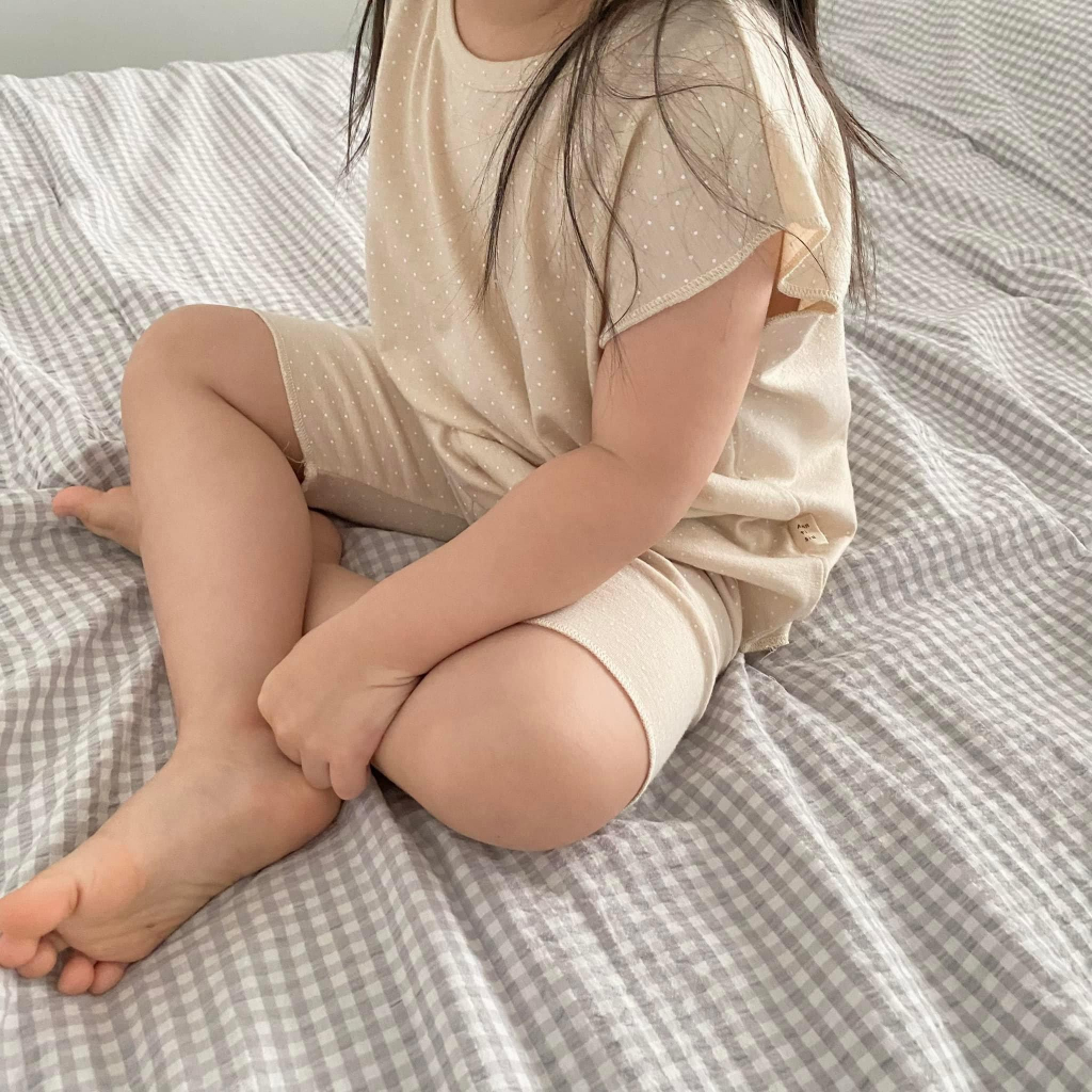Bộ đồ cotton thoáng mát Hàn cho bé ~ Ann.tisiu ~ Lucy ~ Beige