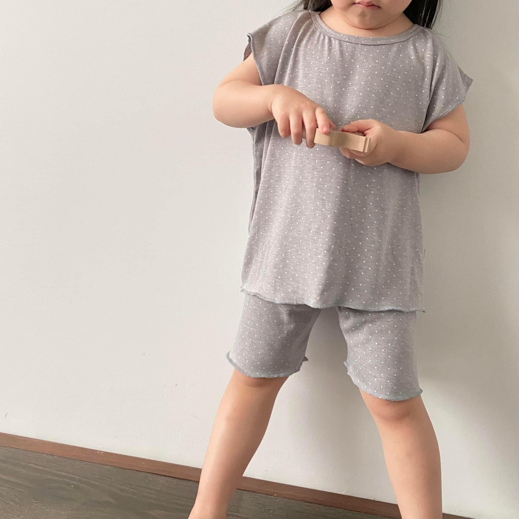 Bộ đồ cotton thoáng mát Hàn cho bé ~ Ann.tisiu ~ Lucy ~ Grey