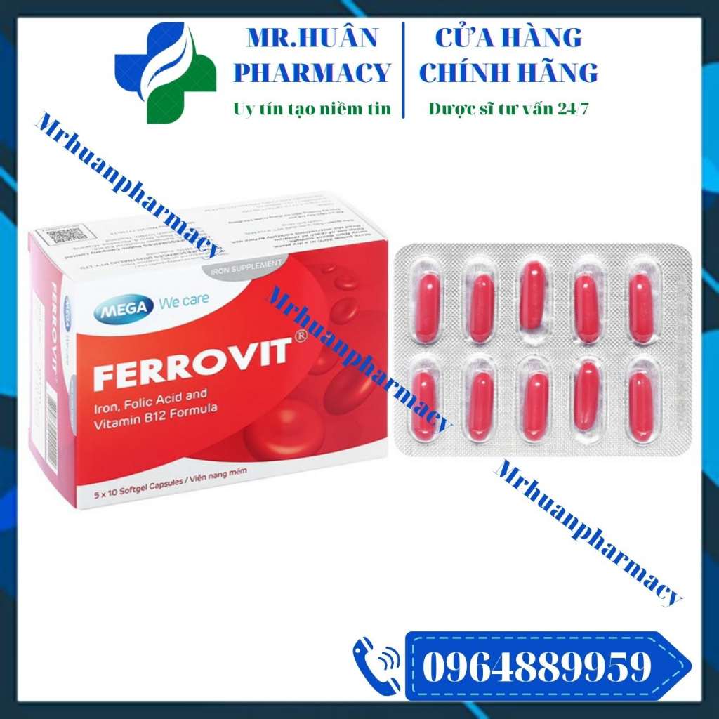 Ferrovit (Hộp 50 viên) - Bổ sung Sắt, Acid Folic và Vitamin B12, giúp hỗ trợ trong thiếu máu do thiếu sắt