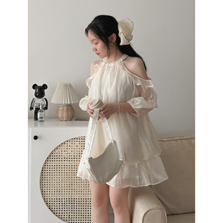  Váy khoét vai 2 tầng Dáng Baby Doll Mặc Dã Ngoại Đầm  Đi Biển Dạo Phố   vá 2 lớp không lộ  