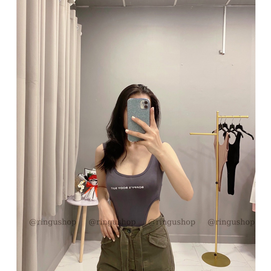 Áo liền quần Bodysuit ba lỗ ôm body in chữ quyến rũ thời trang mùa hè-Ringu shop