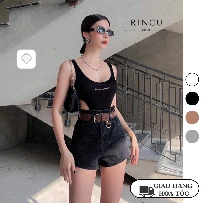 Áo liền quần Bodysuit ba lỗ ôm body in chữ quyến rũ thời trang mùa hè-Ringu shop