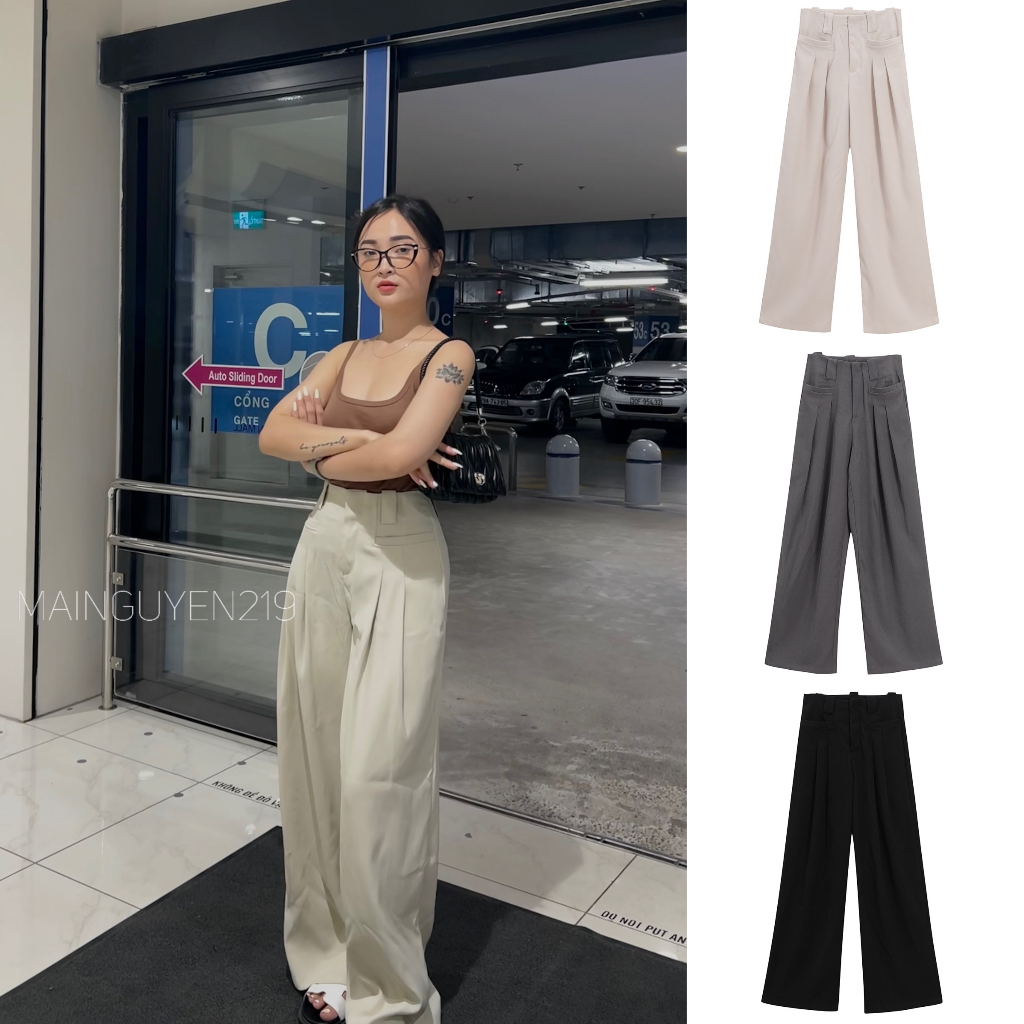 (ẢNH THẬT) Quần ống suông lưng cao hai túi trước chất ruby cao cấp Quần ống rộng Quảng Châu MN219
