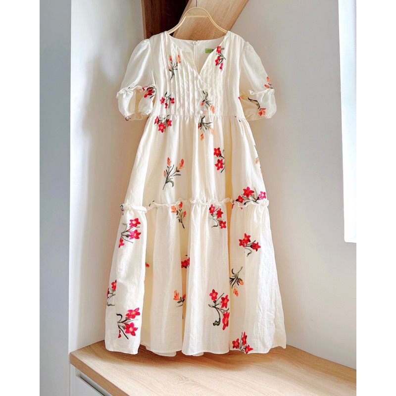 Váy bầu thiết kế Mami thêu hoa dáng chữ A tiểu thư đi chơi đi du lịch, công sở size 40-80kg