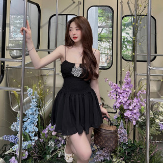MIXX  Đầm 2 dây tag nơ hoa đá tiểu thư , kèm quần bảo hộ