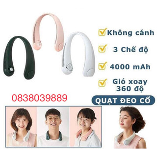 Quạt Mini 3 Tốc Độ - Quạt Đeo Cổ USB Mini Tích Điện Không Cánh Tiện Lợi, Thời Trang, Dáng Thể Thao Không Cuốn Tóc ( sẵn)