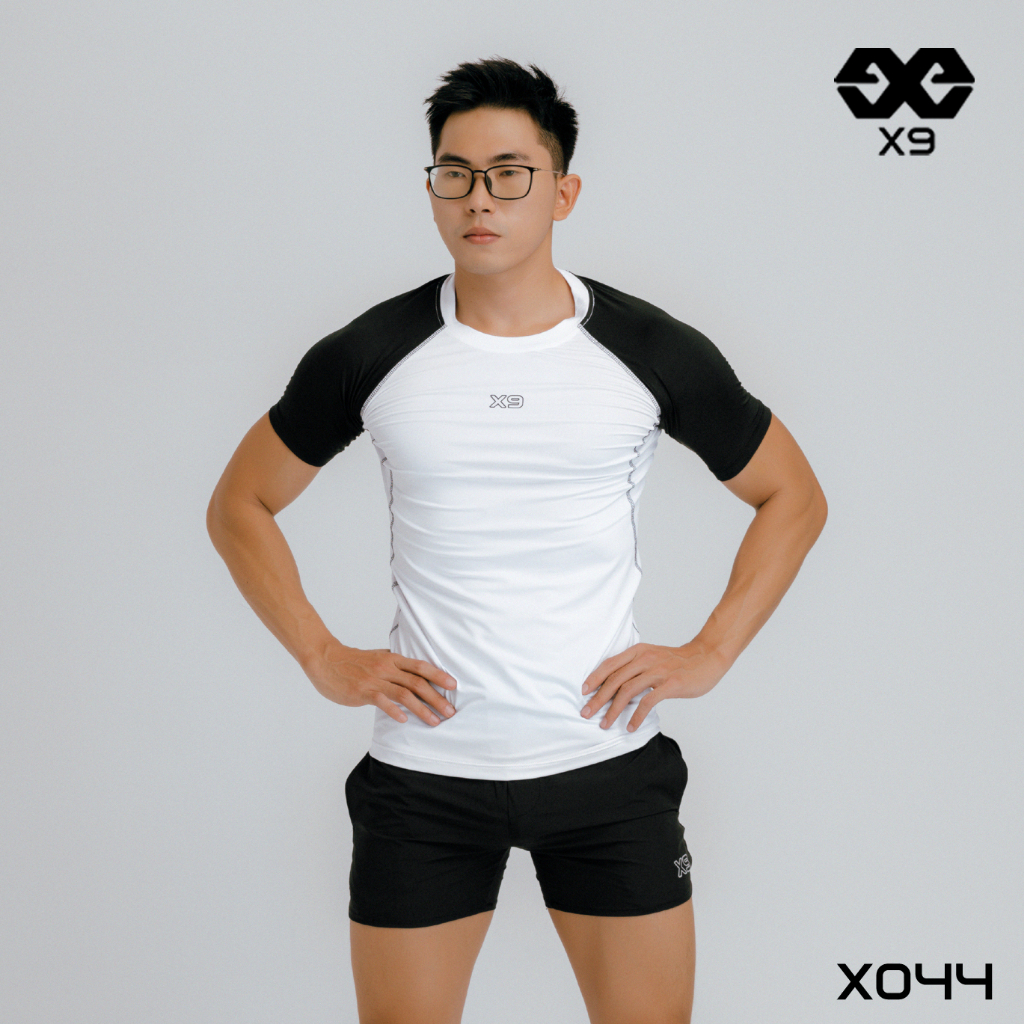 Áo Ngắn Tay Ráp Lăng Phối Màu Slimfit Ôm Body Tập Gym Thể Thao Thun Lạnh Poly 4 Chiều Cao Cấp - X9 Sportswear - X044