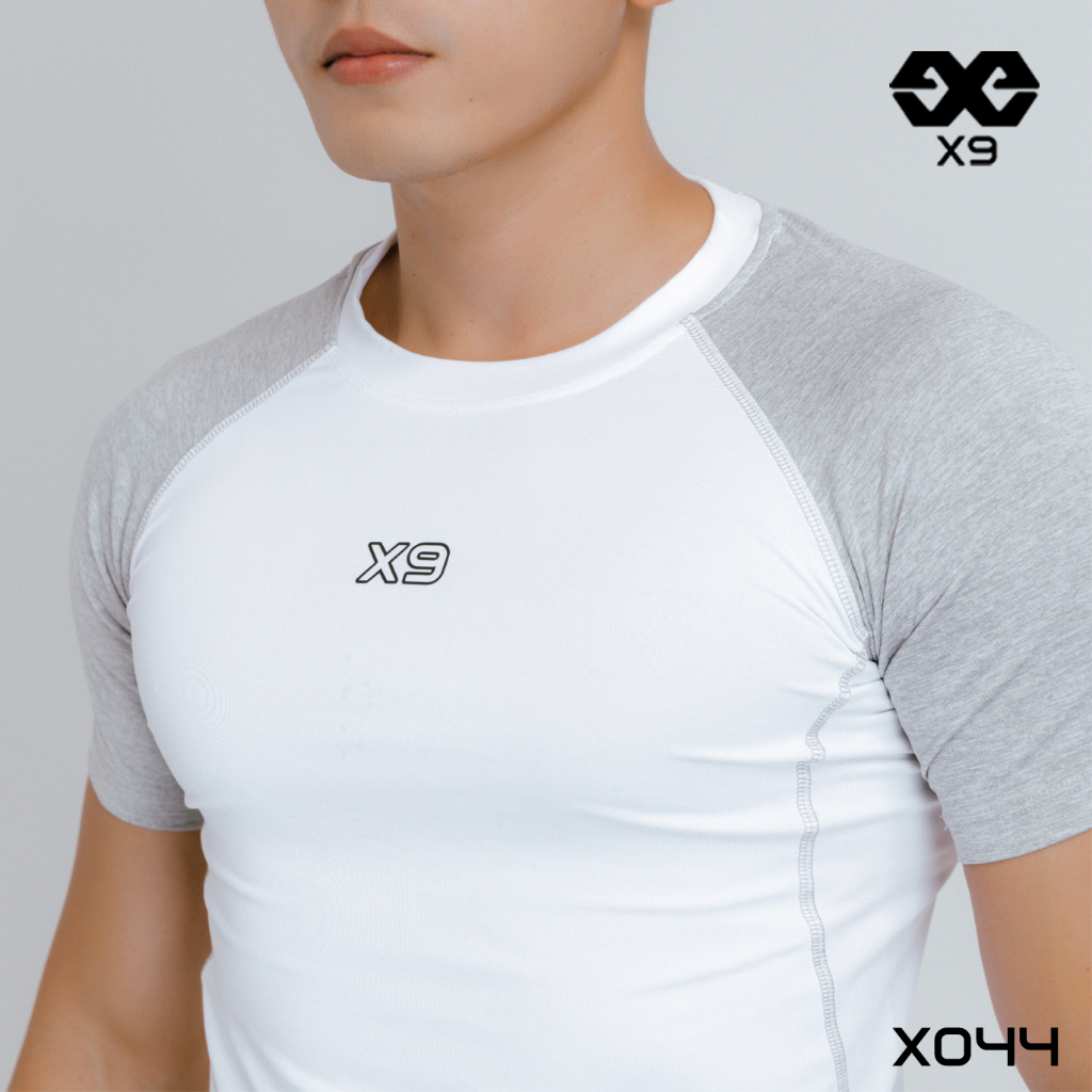 Áo Ngắn Tay Ráp Lăng Phối Màu Slimfit Ôm Body Tập Gym Thể Thao Thun Lạnh Poly 4 Chiều Cao Cấp - X9 Sportswear - X044
