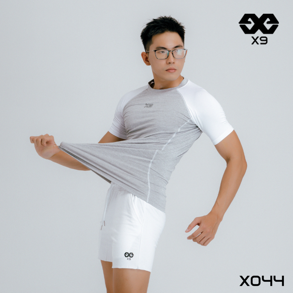 Áo Ngắn Tay Ráp Lăng Phối Màu Slimfit Ôm Body Tập Gym Thể Thao Thun Lạnh Poly 4 Chiều Cao Cấp - X9 Sportswear - X044