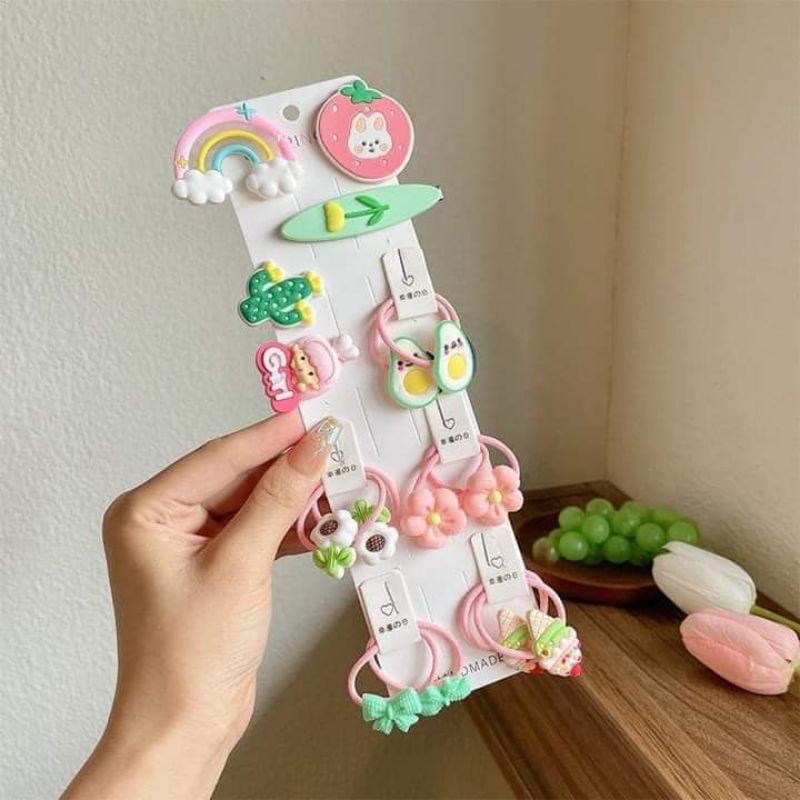 Set 15 CHUN+ KẸP TÓC hoạ tiết nhiều mẫu cho bé