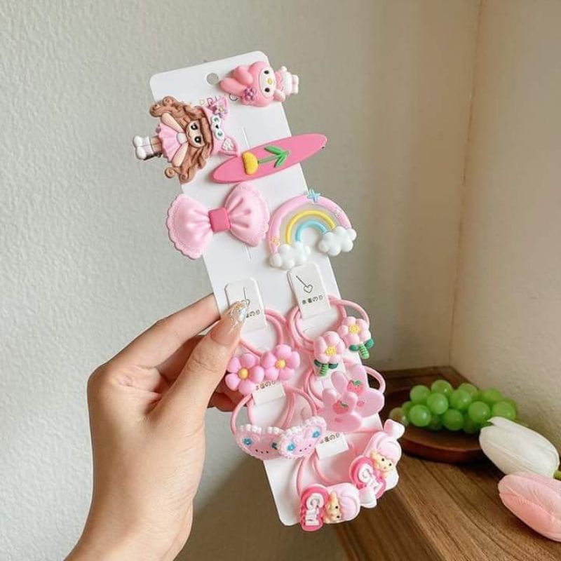 Set 15 CHUN+ KẸP TÓC hoạ tiết nhiều mẫu cho bé