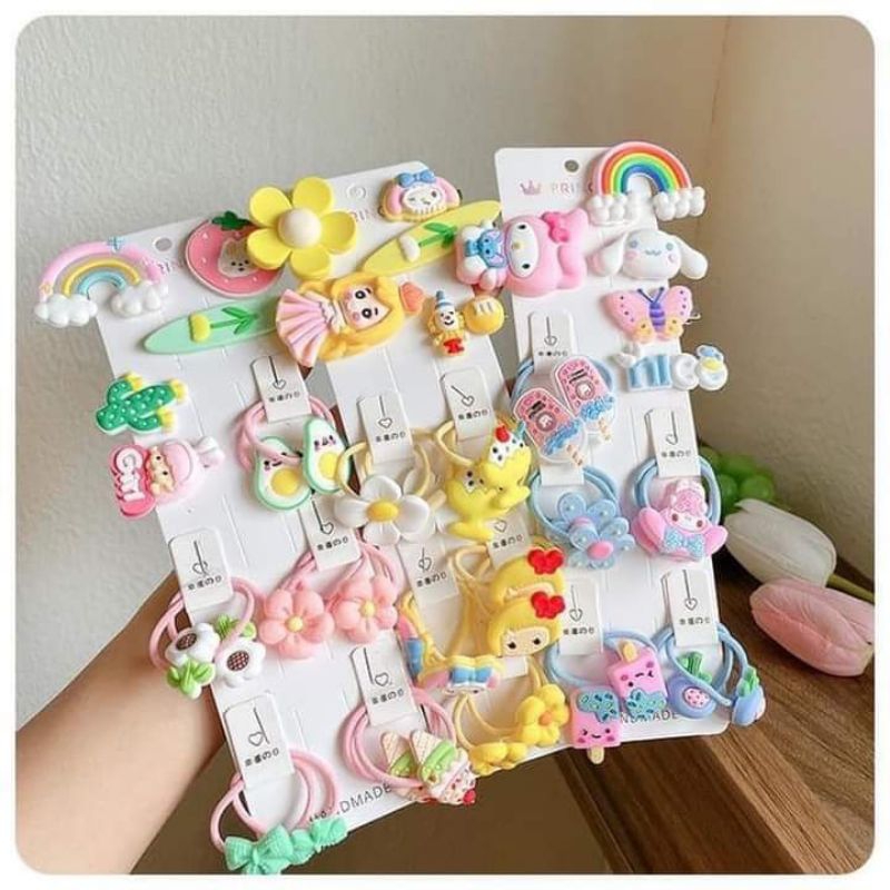 Set 15 CHUN+ KẸP TÓC hoạ tiết nhiều mẫu cho bé