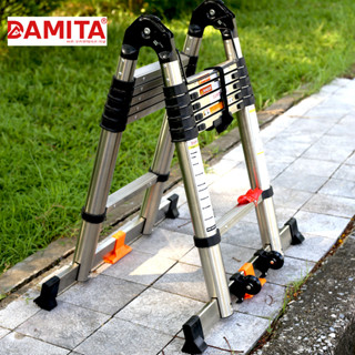 Thang Nhôm Rút Đôi chữ A INOX 316 A 5met6 2.8+2.8 cao cấp có bánh xe đai khóa chốt lưng mẫu mới 2022 độc quyền DAMITA